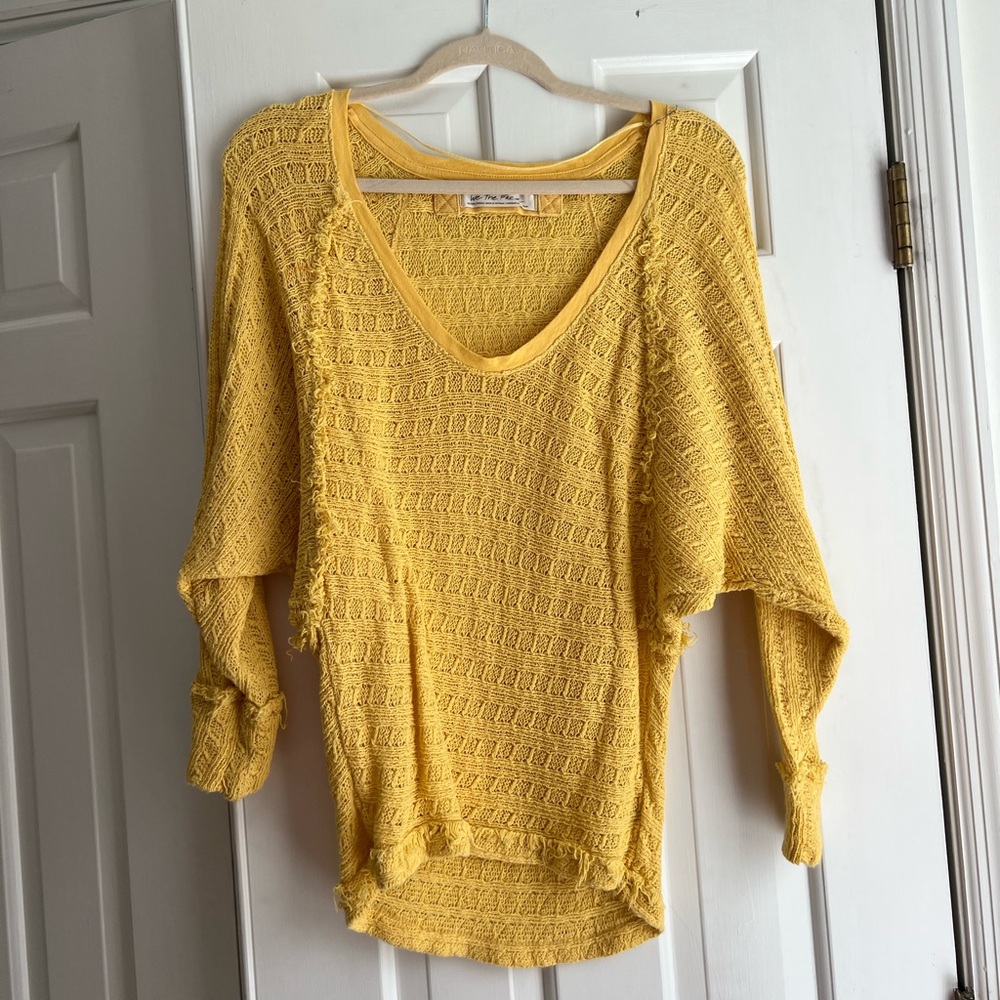 Free People Yellow V-Neck Sweater